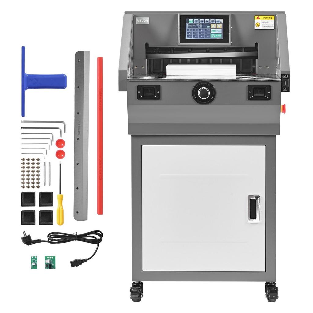 Elektrischer Papierabschneider, Programmierbare Metall-Papierabschneidemaschine, 457 mm Schnittbreite, 58 mm Schnittstärke, Elektrischer hydraulischer Guillotinen-Trimmer
