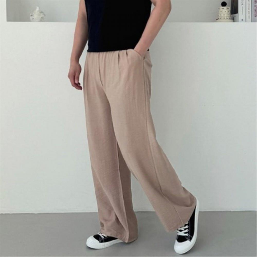 New Arrivals Open Run Unisex Linen Double Pleats Banding Wide Pants