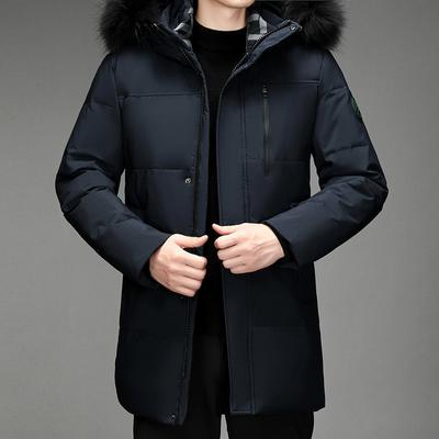 Chaqueta de Plumas de Invierno para Hombre de Mediana Edad Abrigo de Longitud Media Pluma de Pato Blanco Talla Grande Grueso con Capucha Ropa de Papá Moda de Negocios Hombre