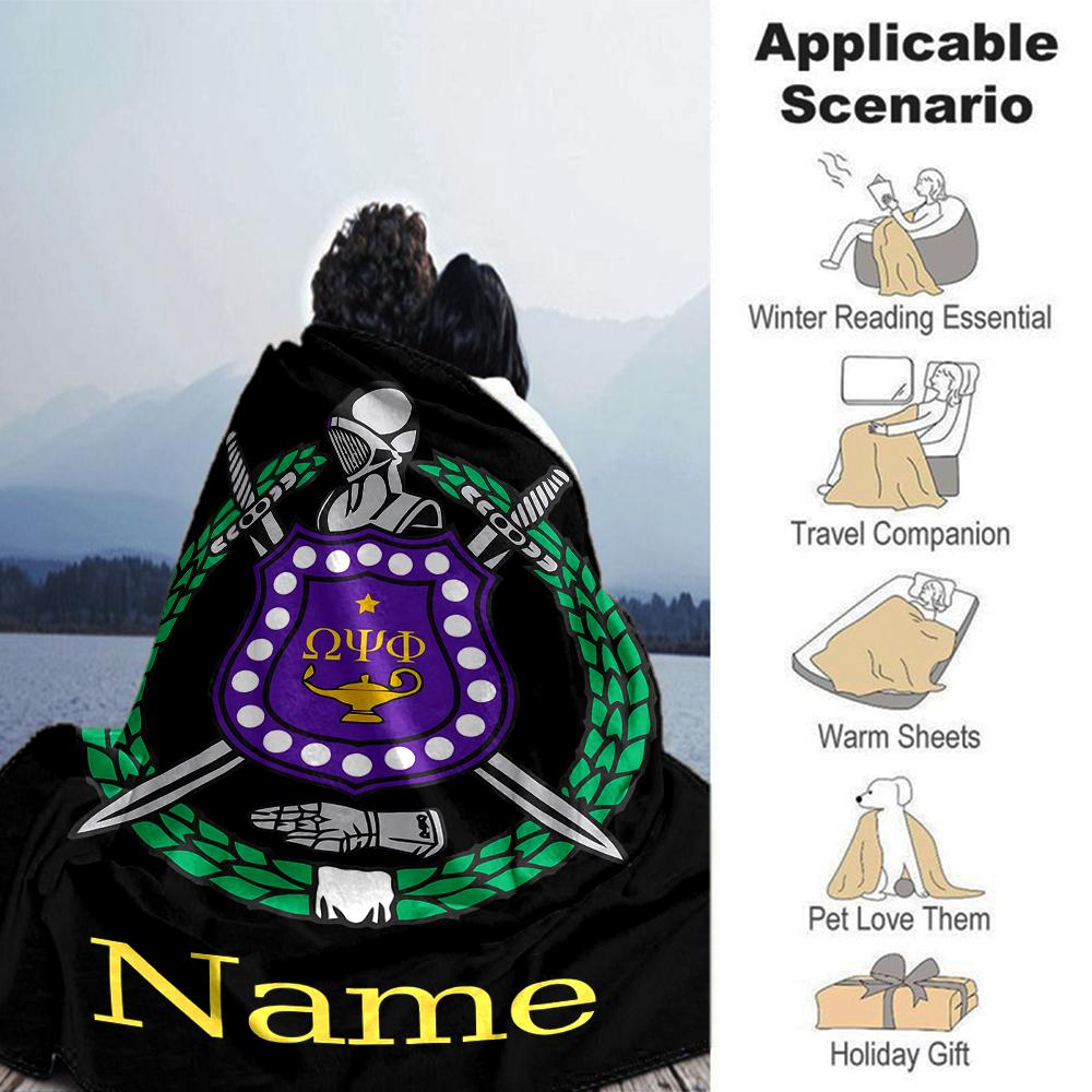 Customiz Name Personality Omega Psi Phi Blanket Soft &Warm Sofa Office Bed Travel Lunch Break Blanket, Gift Suitable All Seasons