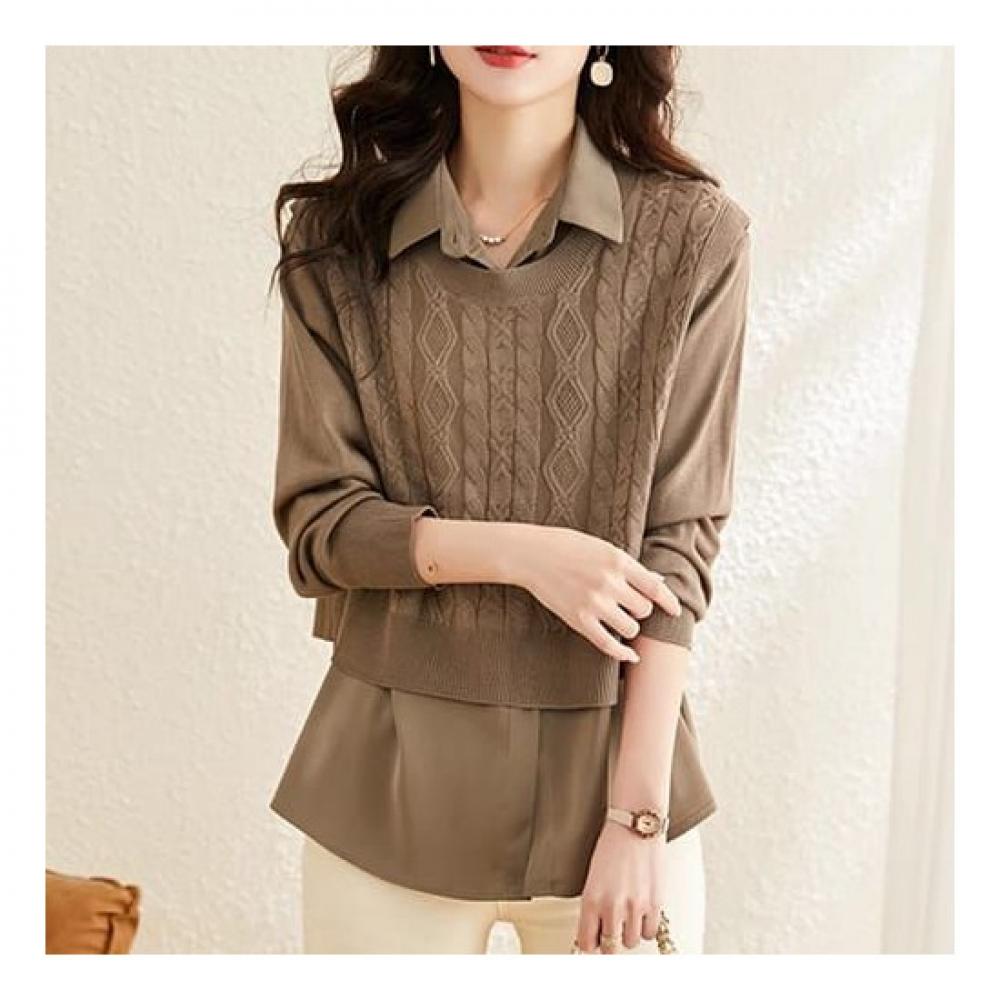 Navava VIntage Cable Knit Two In One Sweater Long Sleeve Shirt Nb2332