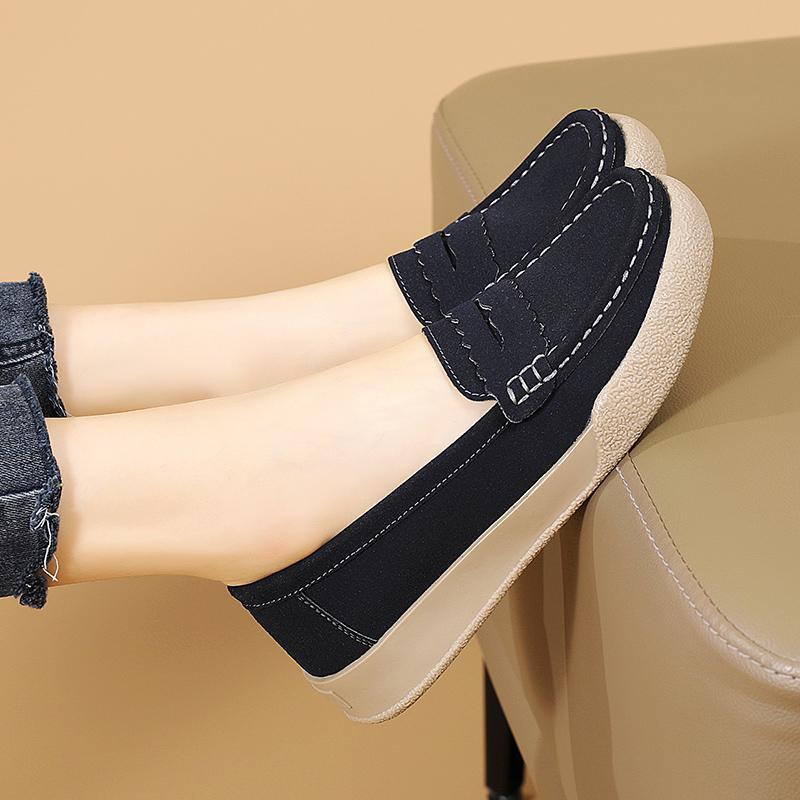 Damen-Mokassins, Penny-Loafer, lässige Slip-Ons, Krankenschwester-Schuhe, Erbsen, weiche Flats, schwarze Fahr- und Wanderschuhe für Damen