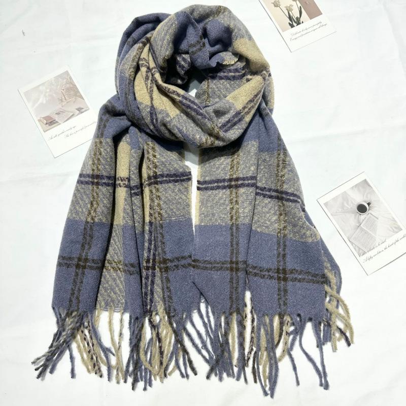 Korean Atmosphere Retro Red Plaid Gift Scarf for Women Winter Imitation Cashmere Long Thick Warm Scarf for Men