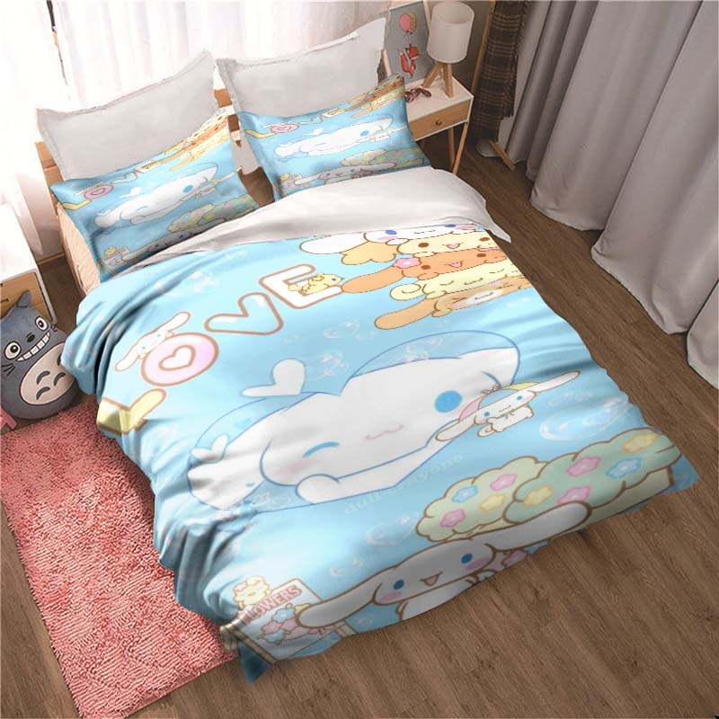 

Cinnamoroll cartoon-patterned bedding, available in multiple sizes, includes one duvet cover and two pillowcases. A perfect q-1 135x200cm