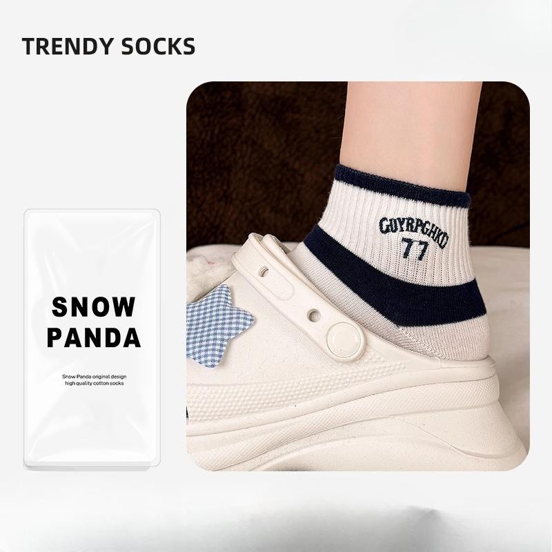 

Spring and Summer Seafaring Style Women s Boat Shoes Short Trousers Trendy Stockings College Style Women s Socks Black and White Stripes Letters 1 pair
