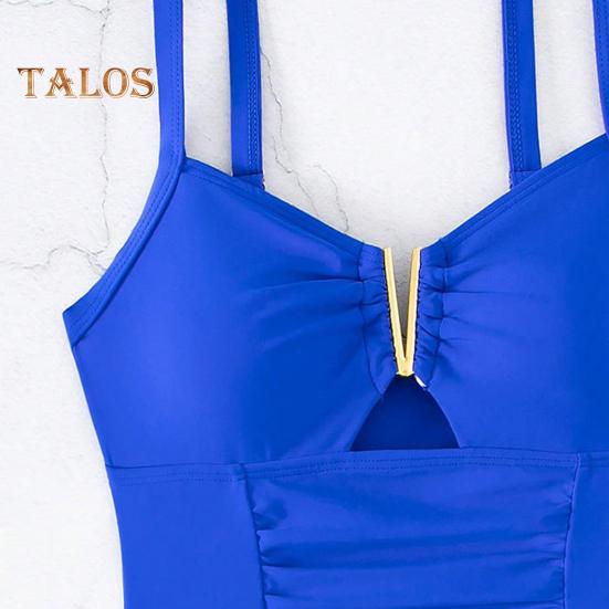 Einteiliger Badeanzug für Damen, Sommer, tiefer V-Ausschnitt, plissiert, einfarbig, Monokini, schnell trocknende Badebekleidung, Strandmode