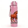 1PC Two Running Horse Print 750ml Color Plastic Sports Water Bottle Leakproof Flip Straw Lid Suitable for Sports Office Home Use