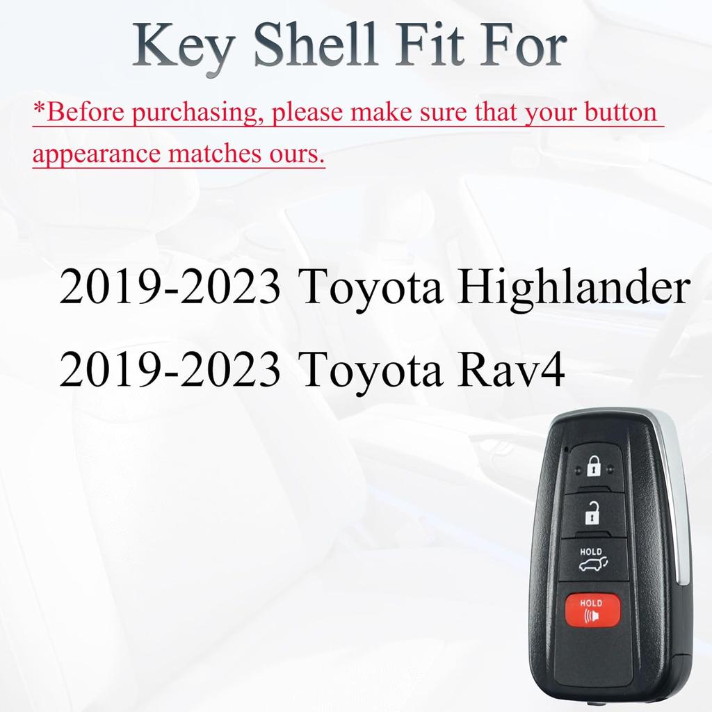 Key Fob Shell Case Replacement Fits for Toyota Highlander RAV4 RAV-4      Keyless Entry Remote Control 4 Button Pad Cover for SUV