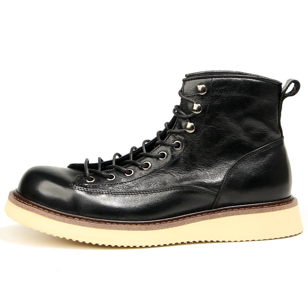 

Men s Vintage Leather Hiking Boots, Hand-Rubbed Combat Ankle Boots, Top Grain Cowhide Motorcycle Boots High Top 38 чёрный