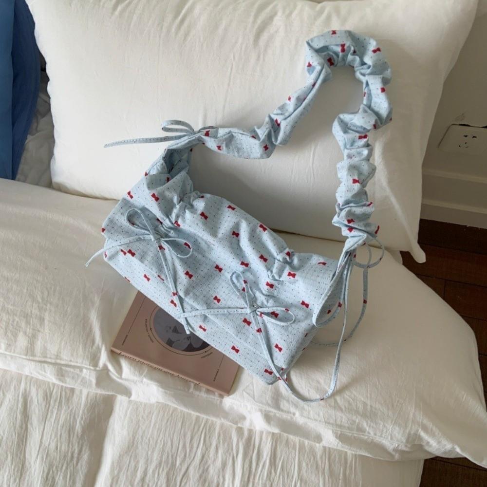 Leisure Bow Ribbons Bag Korean Women's Underarm Bag Fashion Pleated Shoulder Bag  Summer