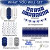 Navy Blue Silver Birthday Decorations for Men, Blue Birthday Party Supplies with Tablecloth Happy Birthday Banner Confetti Balloons Paper Pom Poms