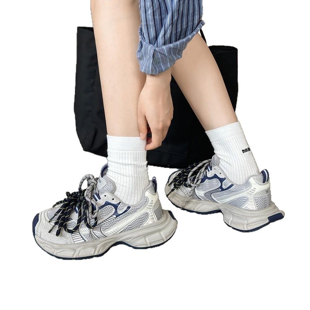 European Station Platform Paris Double Lace-up Contrasting Color Dad Shoes Women's 2025 Autumn New Casual Sports Shock-absorbing Single Shoes