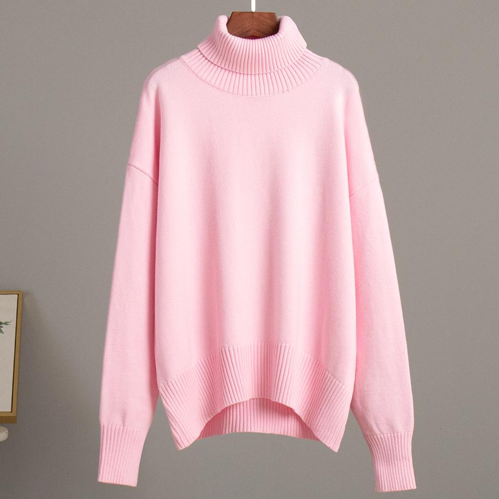 Solid Colour High Neck Sweater Autumn Winter Comfortable Loose Classic Versatile Pullover Sweater Luxurious Relaxed-fit Slimming and Versatile Top