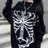 ROADVIBE Goth Skull Print Harajuku Sweater Sweater Tops Aesthetic Women's Black Pullover Harajuku Fashion Streetwear Tops 2000