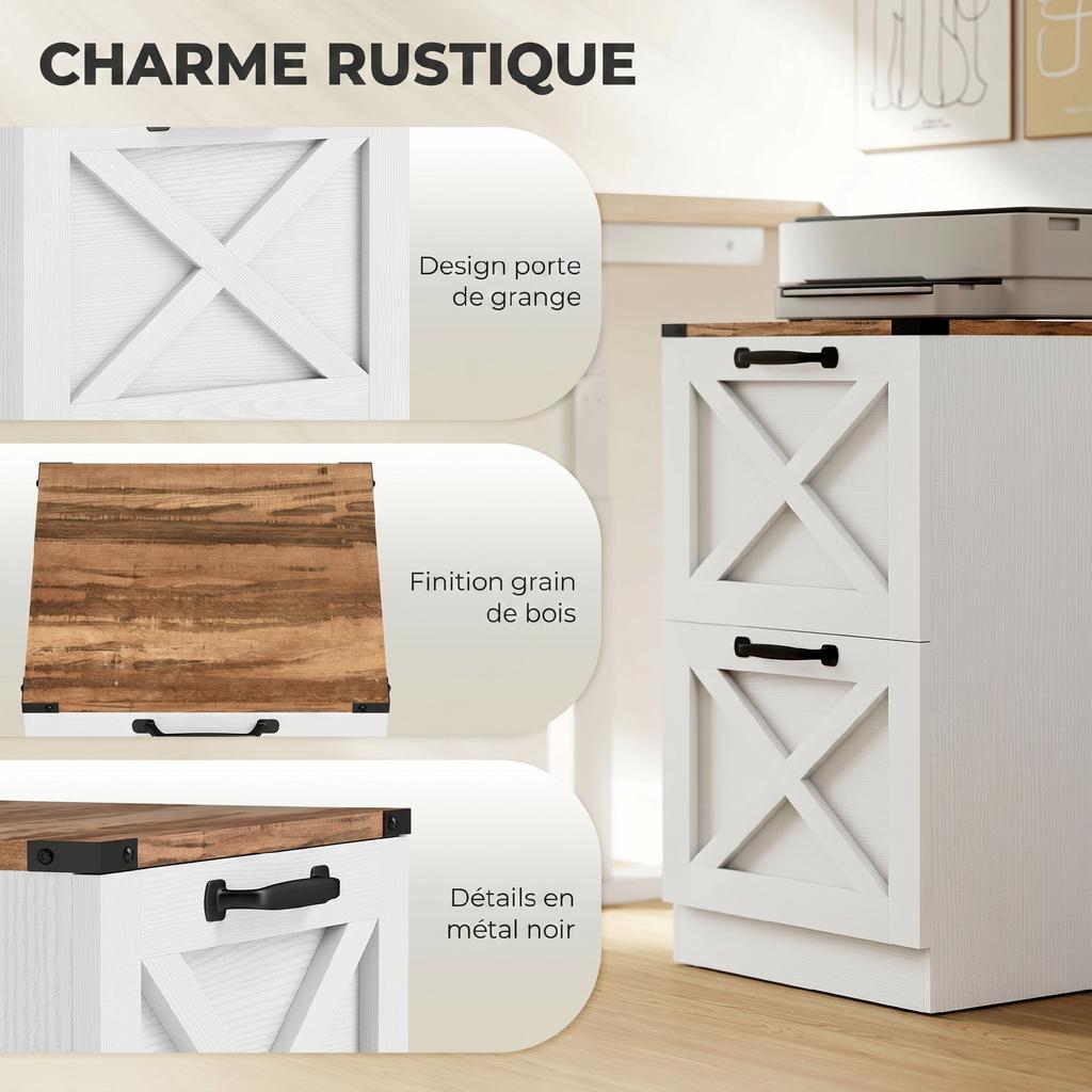 Office Filing Cabinet, 2 Drawers, Hanging File Holders, Letter/A4, 40 x 40 x 71 cm, White