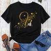 Custom Name Letter Combination Gold Letter Font Short Sleeve Tops Black T-shirt Female Tops