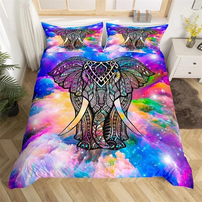 

Tribal Elephant Duvet Cover Set Exotic Ethnic Style Wild Animal Bedding Set Queen Microfiber Retro Mandala Paisley Quilt Cover EU Single(135x200cm)