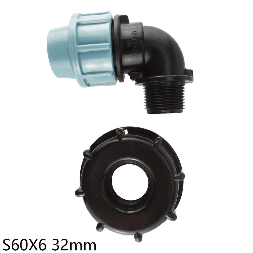 IBC Tank Adapter S60X6 To MDPE Elbow Pipe Fitting 32mm Garden Hose Faucet
