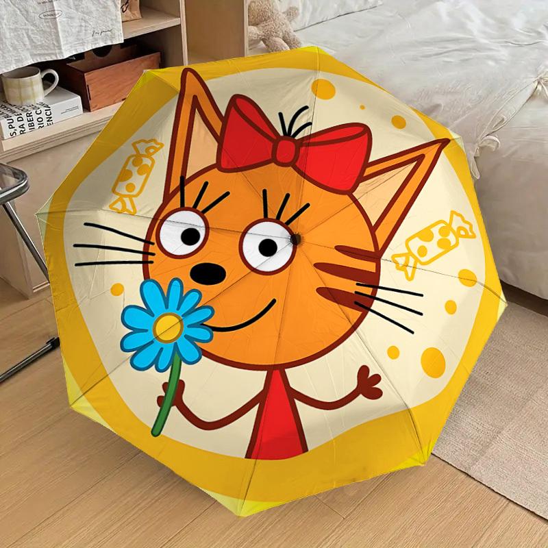 1PC cat flower Umbrella-8-Rib Reinforced, Automatic Open, Lightweight & Durable, Cute Fashion Accessory for Outdoor, Beach or Casual Use, Beach Umbrel