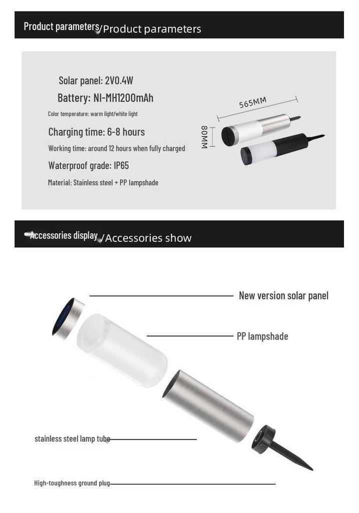 Solar LED Garden Lamp - Waterproof Outdoor Cylinder Light with Ground Stake