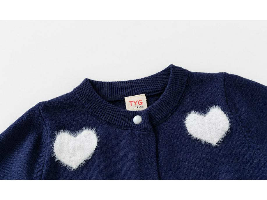 Jinbei Girls' Heart Jacquard Faux Mink Cardigan - Autumn Baby Round Neck Sweater