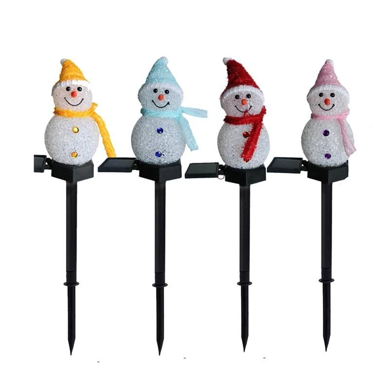 LED Snowman Solar Garden Light Outdoor Waterproof Ground Stake Lamp Solar Powered Pathway Lights for Christmas Lawn Yard Patio Holiday Decor