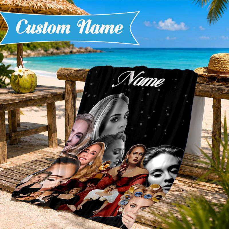 Custom Name Beach Towel Adele's Artwork Microfiber Beach Towel, Lightweight for Summer Travel, Swimming Pool Fan Birthday Gift