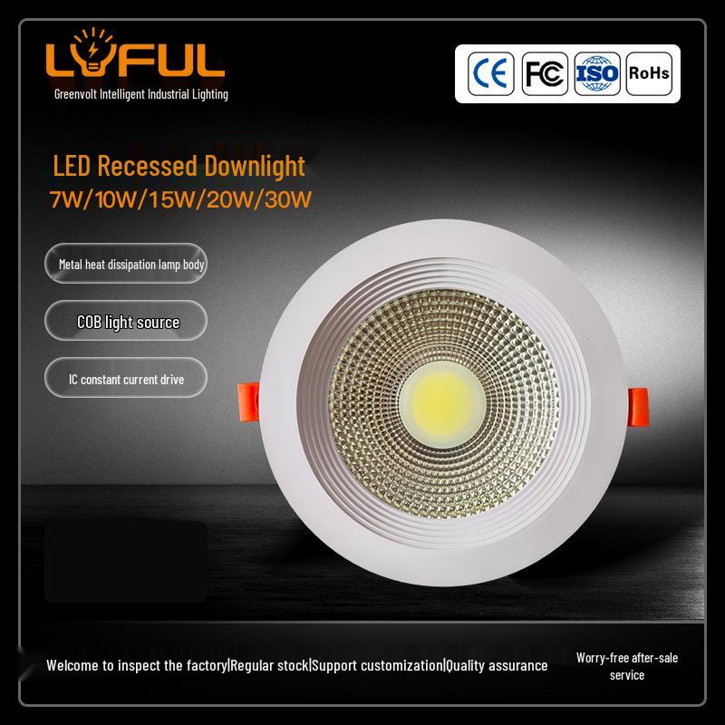 

Anti-Glare Recessed COB LED Downlight – High Brightness for Living Room, Corridor, Aisle, and Bedroom Ceilings 10W
