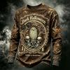 Men's Casual Long Sleeve Round Neck Top with Halloween Print for Seasonal Wear