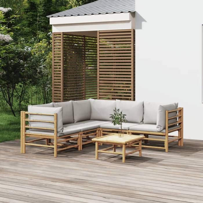 VidaXL Salon de jardin 6 pcs avec coussins gris clair bambou 3155092