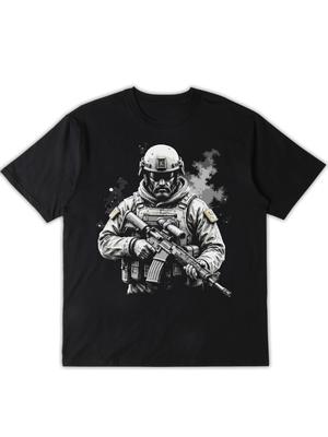 Tactical Camo with Military Graphic Design-100% Cotton Summer O-neck Short Sleeve Casual Printe