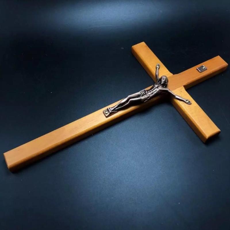 Crucifix Wall Cross Solid Wood Catholic Cross Decoration for Wall Christian Prayer Holding Cross Home Office Ornaments