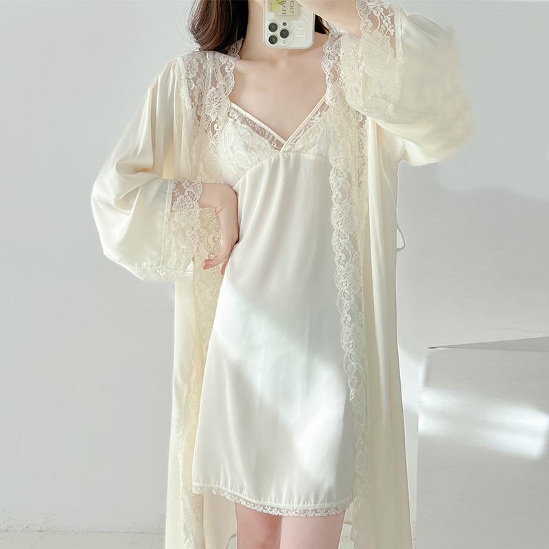 1011 Winter New Sexy Suspender Women's Ice Silk Thin Two-piece Set Pure Lust Style High-end Loungewear