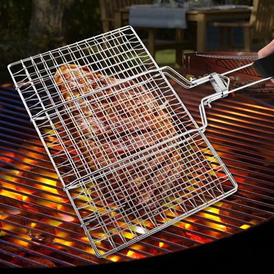 304 Stainless Steel Folding BBQ Grill Net for Fish and Vegetables, Detachable & Portable.