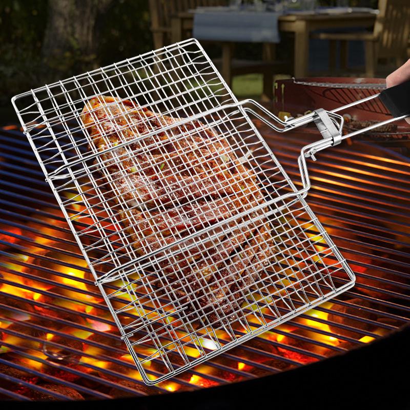 Składany ruszt grillowy BBQ ze stali nierdzewnej 304 z odpinanym klipsem do grillowania ryb i warzyw