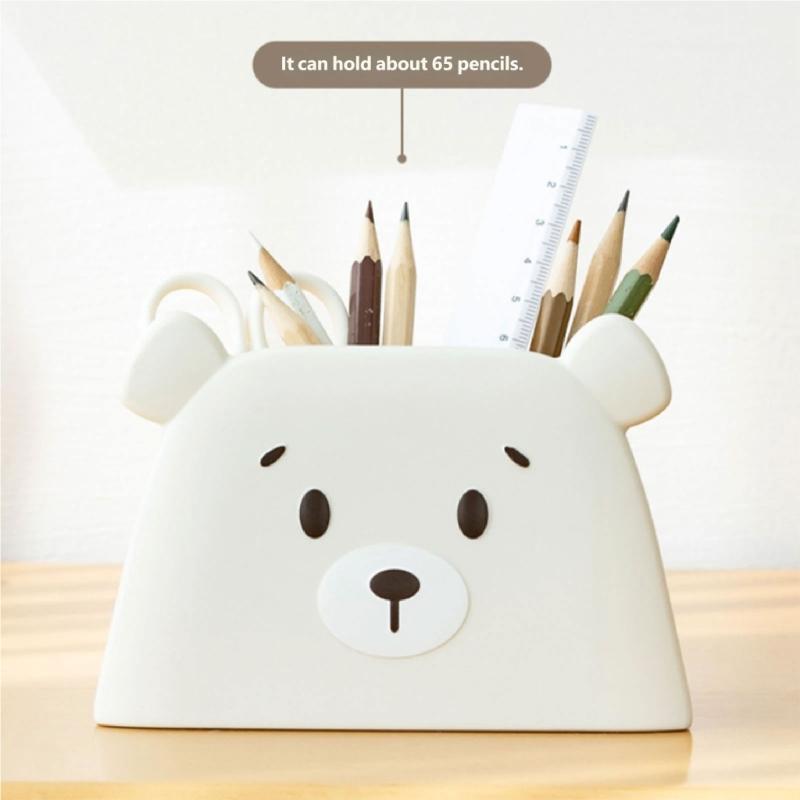 Adorable Plastic Bear Design Pencil Cup With Spacious Interior For Office School Use