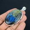 Colgante de labradorita azul natural ardiente, plata de ley 925, joya colgante, joya de plata hecha a mano para regalo de Pascua.