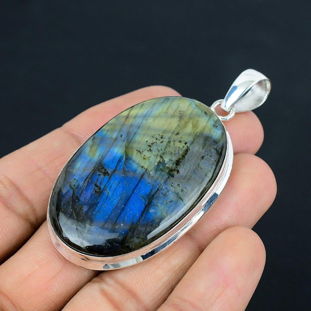 Colgante de labradorita azul natural ardiente, plata de ley 925, joya colgante, joya de plata hecha a mano para regalo de Pascua.
