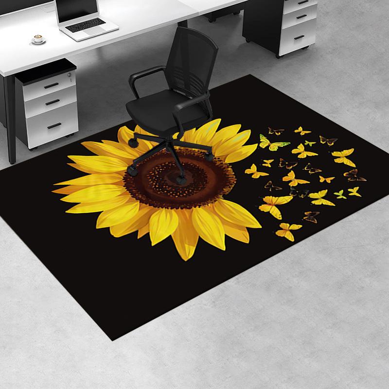 Office Carpet Sunflower Butterflies Design, Sofa Rug for Living Room, Chair Mat Under Protec