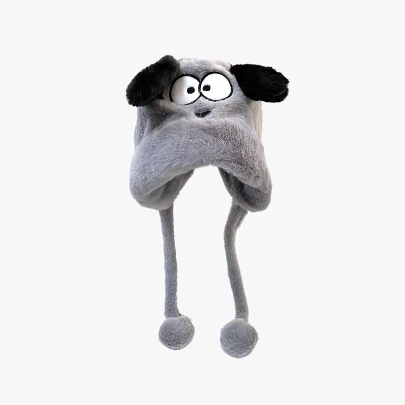 

New Versatile Plush Hat Lei Feng Hat Cute Big Eyed Puppy Hat for Women In Winter Warm Riding with Velvet Ear Protection One Size