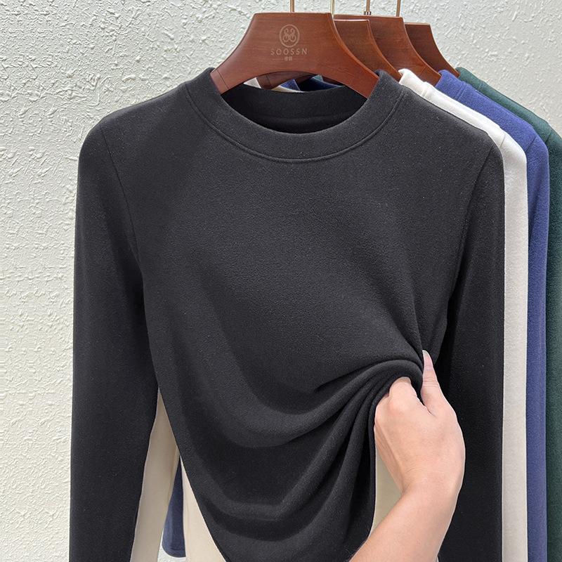 Crew neck German velvet bottoming shirt women's spring and summer new double-sided integrated velvet thickened slim-fitting long-sleeved inner top