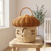 Mushroom Shape Rattan Woven Storage Basket with Handle, Handmade Wicker Basket for Home Decor Photo Prop