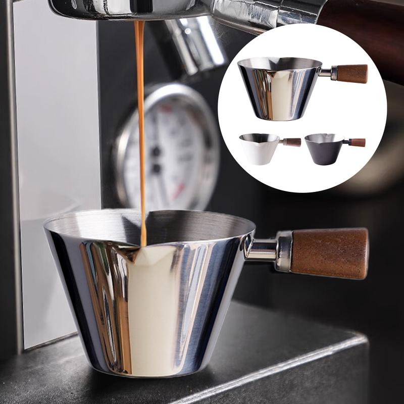 Espresso Measuring Cup with Wooden Handle Stainless Steel Coffee Shot Coffee Pouring Cup Home Kitchen Measuring Accessories