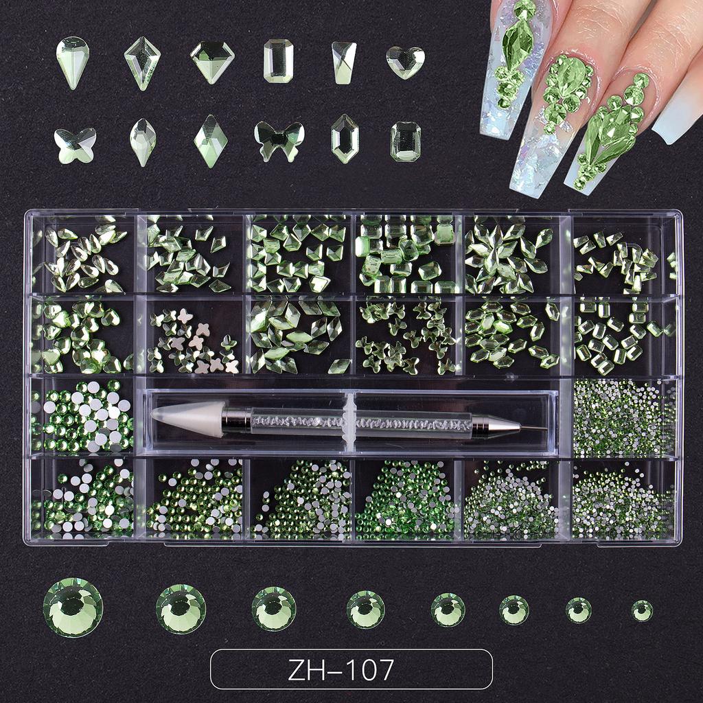 Nail Art 21 Grid Rhinestone Box Nail Art Diamond Flat Bottom Special-Shaped Diamond Nail Rhinestone Nail Art Jewelry Set