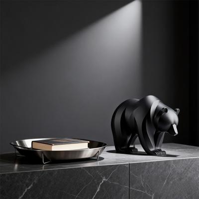 3D Printed Black Bear Figurine Ornament Matte Black Sculpture with Stable Base Modern Minimalist Decor for Shelf Table Display Graduation Gift