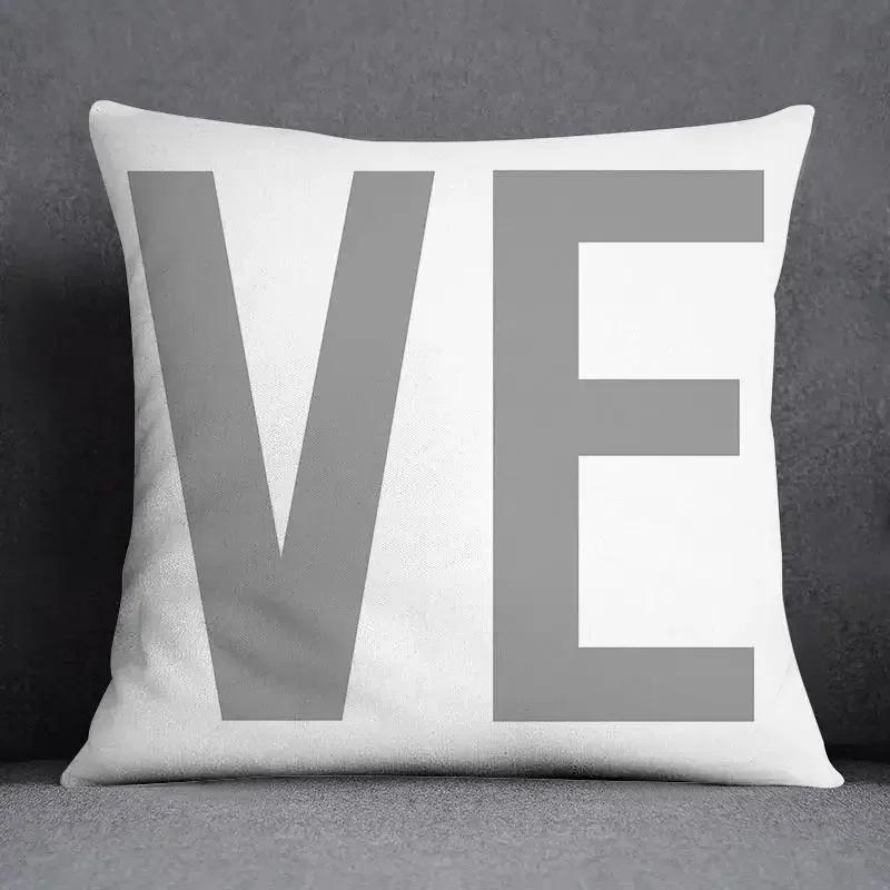 45x45cm Szary i Biały Wzór Kwiatowy LOVE Dekoracja Domu Poszewka na Poduszkę Kwadratowa Poszewka na Poduszkę Dekoracja Domu Biura Poszewka na Poduszkę