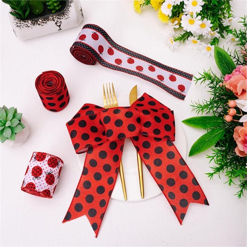 4 Roll Labybug Ribbon 5Yard/Roll Ladybird Ribbon Decorative Ribbon for Gift Wrapping, Party Decorations, Hair Bows