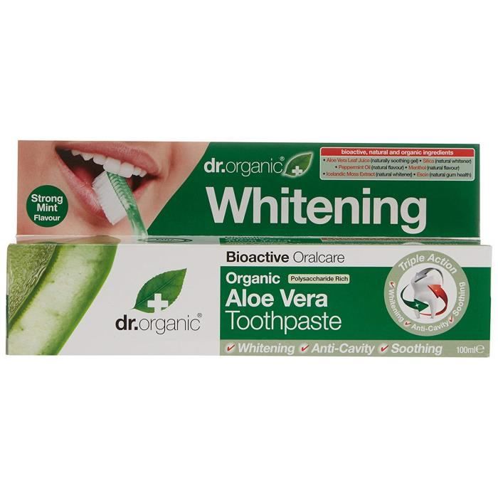 Dentifrice - Dr. Organic - Blanchissant Aloe Vera - 100ml - Vegan - Double Effet