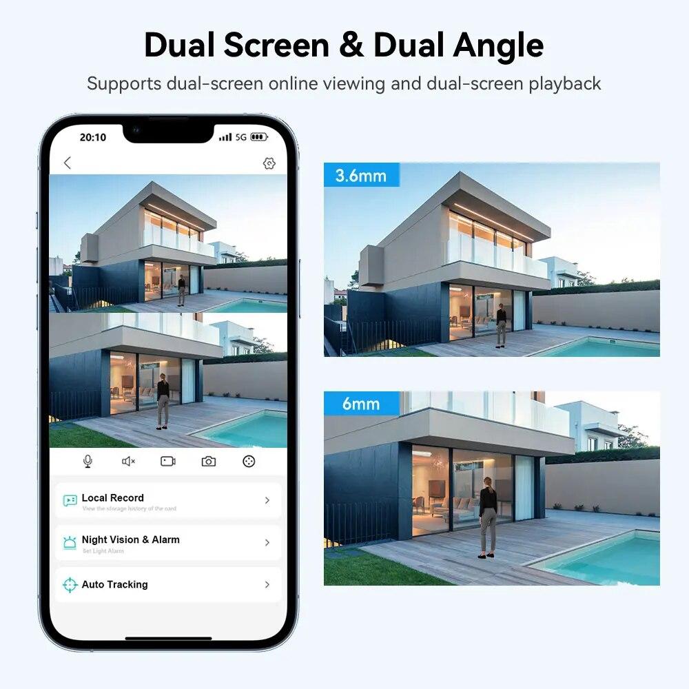 New EU 4K 8MP WIFI PTZ IP Camera Dual Lens With Dual Screen Ai Human Auto Tracking Color Nightvision ICsee Outdoor Surveillance Camera