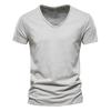 T-shirt da uomo con scollo a V, maniche corte, texture morbida, tinta unita, semplice maglione top, streetwear